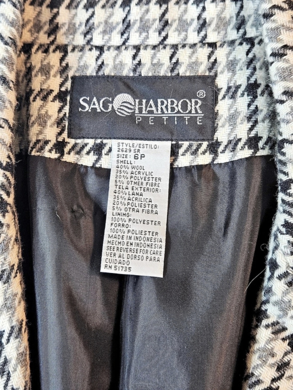 Vintage Sag Harbor Houndstooth Wool Blazer 6P Dark Academia - Picture 4 of 9